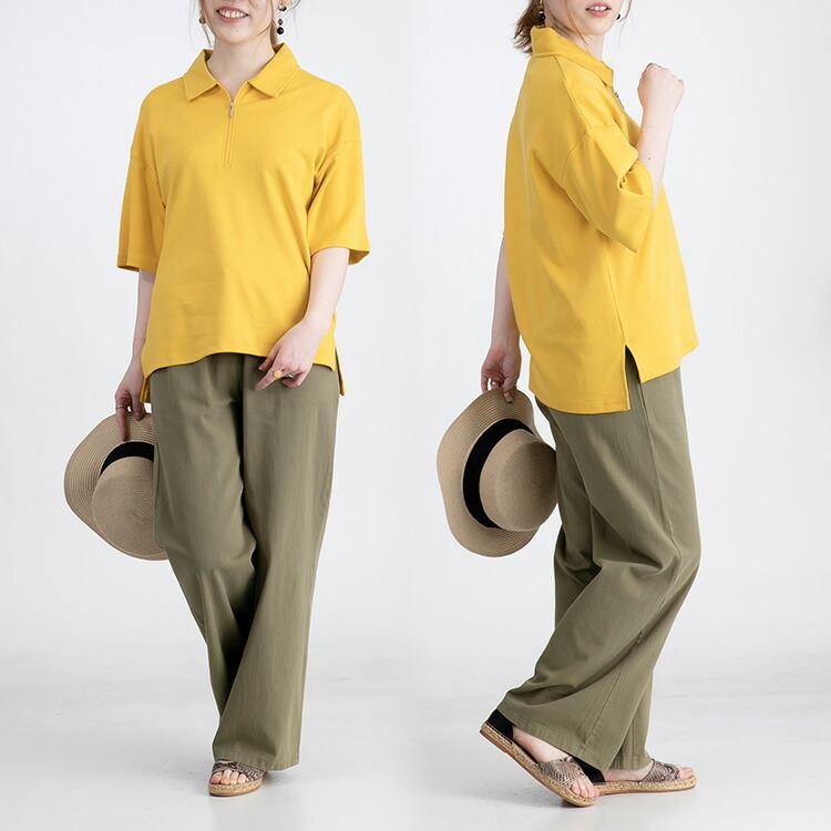 【送料無料/再入荷】ハーフジップポロシャツ 4色 M-L 洗える 半袖 レディース トップス ポロシャツ カットソー |  | 13