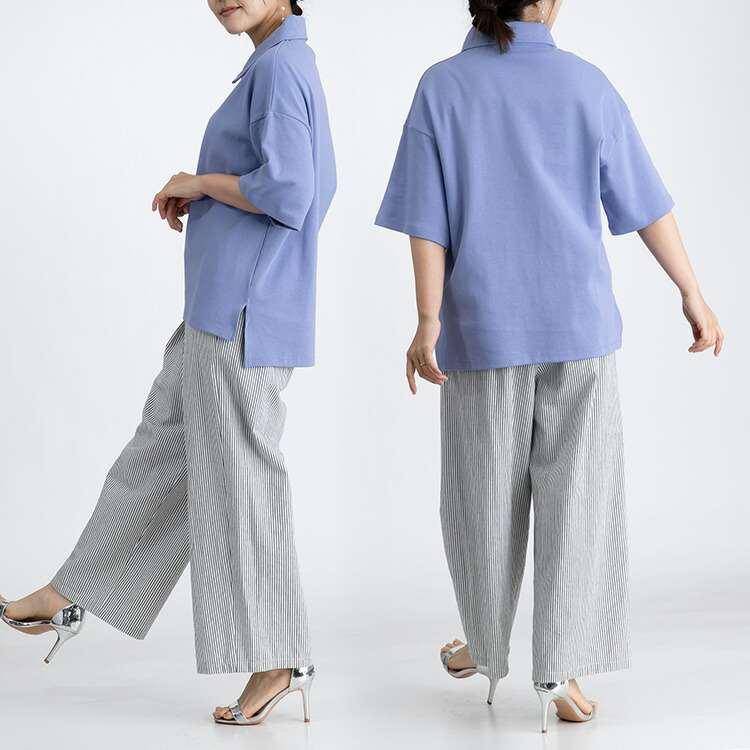 【送料無料/再入荷】 ハーフジップポロシャツ 4色 M-L 洗える レディース トップス ポロシャツ カットソー プルオーバー ジップ 衿付き カジュアル 綿 夏 |  | 10