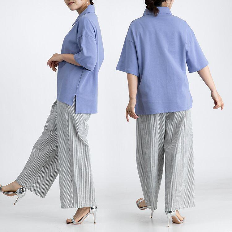 【送料無料/再入荷】ハーフジップポロシャツ 4色 M-L 洗える 半袖 レディース トップス ポロシャツ カットソー |  | 15