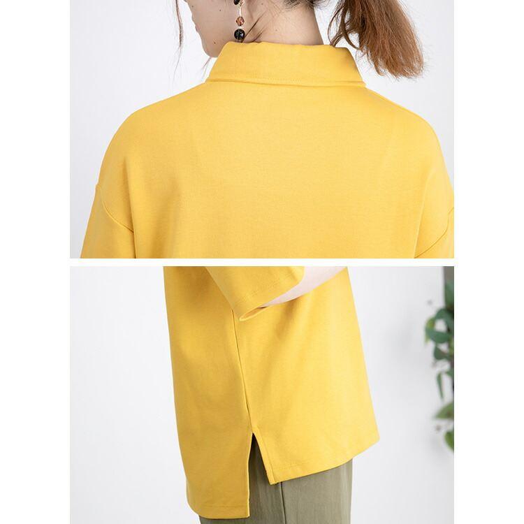 【送料無料/再入荷】ハーフジップポロシャツ 4色 M-L 洗える 半袖 レディース トップス ポロシャツ カットソー |  | 19