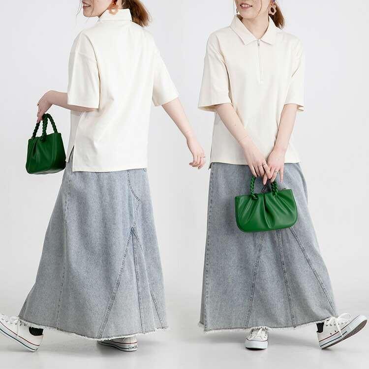 【送料無料/再入荷】 ハーフジップポロシャツ 4色 M-L 洗える レディース トップス ポロシャツ カットソー プルオーバー ジップ 衿付き カジュアル 綿 夏 |  | 06