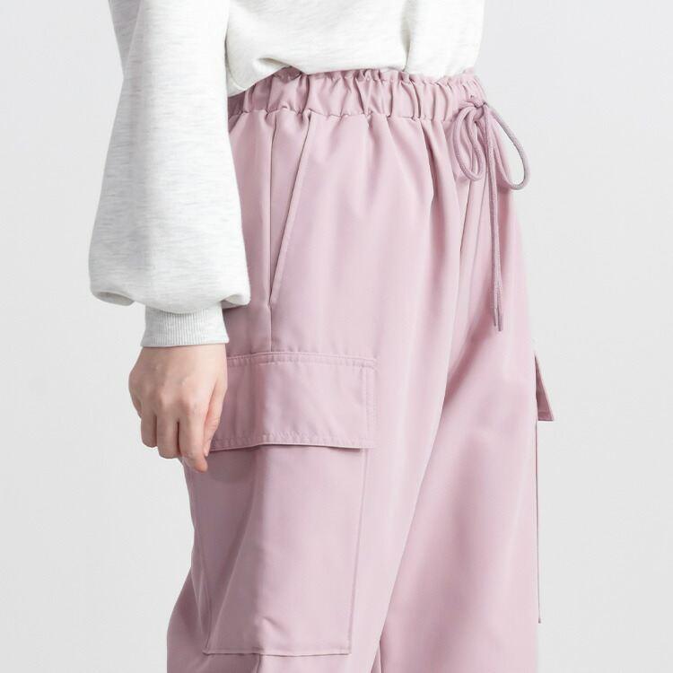 【送料無料】大人のカーゴパンツ 4色 M L 洗える レディース ボトムス パンツ ワークパンツ ウエストゴム ポケット付 ミリタリー パラシュートパンツ ポプリン |  | 07