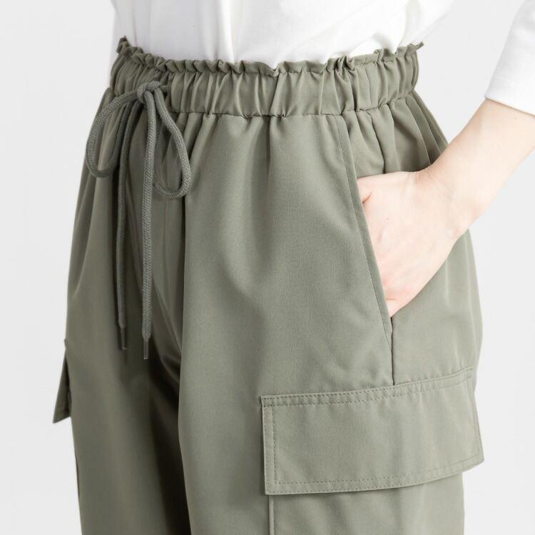 【送料無料】大人のカーゴパンツ 4色 M L 洗える レディース ボトムス パンツ ワークパンツ ウエストゴム ポケット付 ミリタリー パラシュートパンツ ポプリン |  | 09