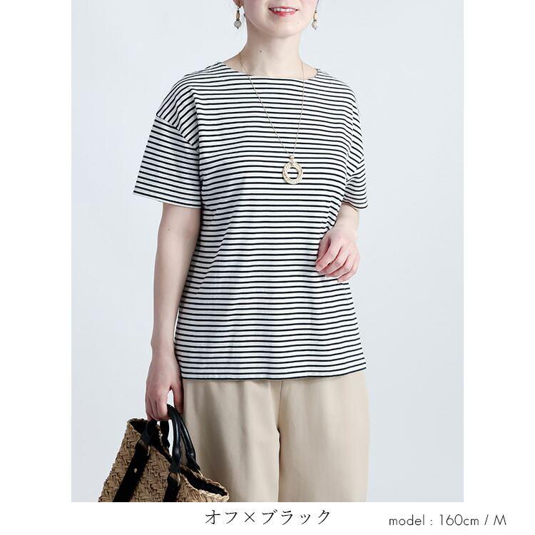 【準新作/送料無料】 綿モダールボーダーT 3色 Ｍ L 洗える 半袖 レディース トップス インナー カットソー Tシャツ 細ボーダー コットンT ソフトタッチ 綿混 夏 |  | 14