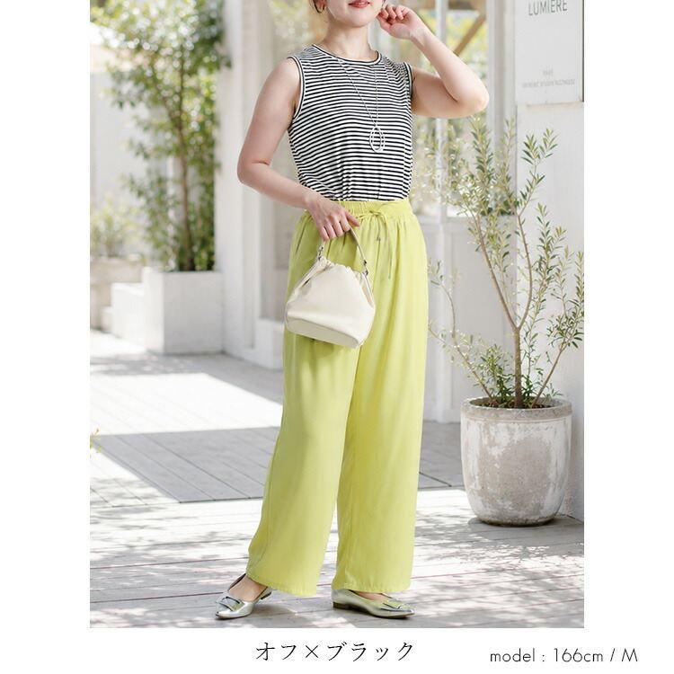 【送料無料/再入荷】 綿モダールボーダーノースリーブT 3色 M L 洗える レディース トップス インナー カットソー Tシャツ タンクトップ 細ボーダー コットン 夏 |  | 14