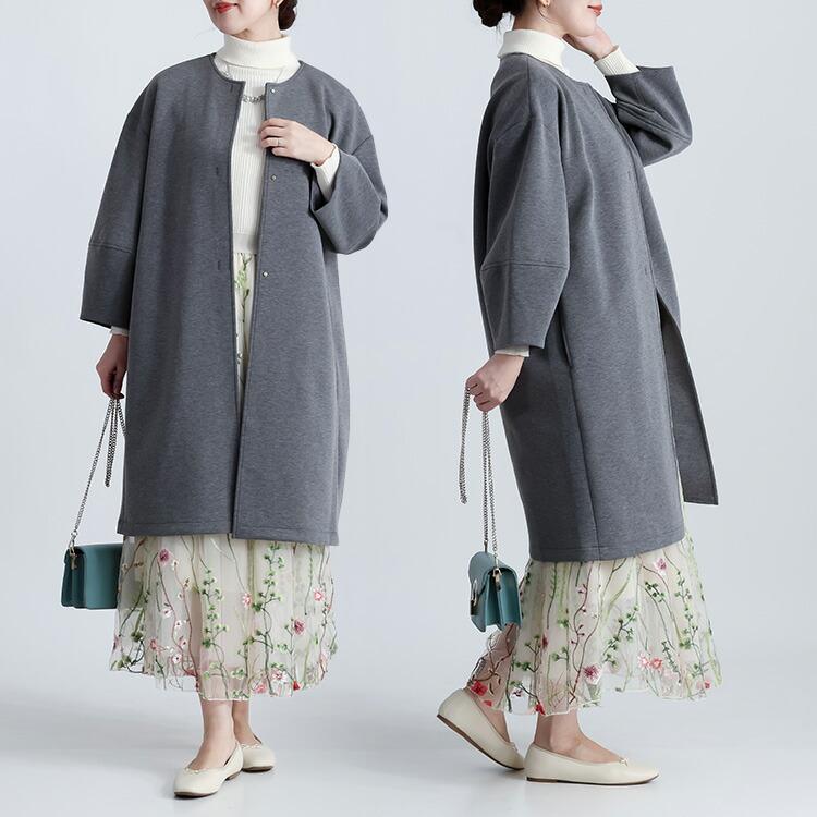 【送料無料/再入荷】 ダンボールニットコート 2色 M-L 洗える 防シワ 長袖 レディース アウター コート 春コート ブラインドホック ぽわん袖 袖のみ裏地 |  | 13