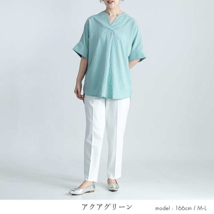 【送料無料/再入荷】ラクなのに細見えするスキッパーブラウス 5色 M-L 洗える 6分袖 軽量 レディース トップス ブラウス チュニック アイロン不要 春夏秋 |  | 10