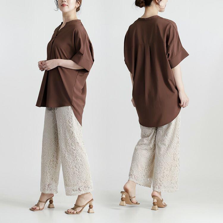 【送料無料/再入荷】ラクなのに細見えするスキッパーブラウス 5色 M-L 洗える 6分袖 軽量 レディース トップス ブラウス チュニック アイロン不要 |  | 13