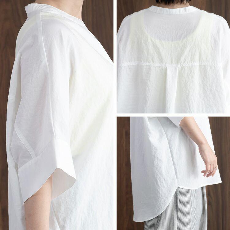 【送料無料/再入荷】ラクなのに細見えするスキッパーブラウス 5色 M-L 洗える 6分袖 軽量 レディース トップス ブラウス チュニック アイロン不要 |  | 16