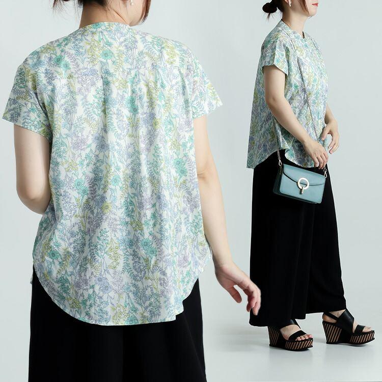 【送料無料】 UVカット花柄ブラウス M L 洗える 半袖 レディース トップス ブラウス チュニック UV対策 紫外線対策 花柄 綿 涼しい 大人 キレイめ 上品 夏 9014 |  | 09