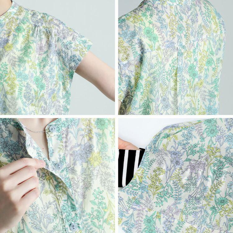 【送料無料】 UVカット花柄ブラウス M L 洗える 半袖 レディース トップス ブラウス チュニック UV対策 紫外線対策 花柄 綿 涼しい 大人 キレイめ 上品 夏 9014 |  | 13