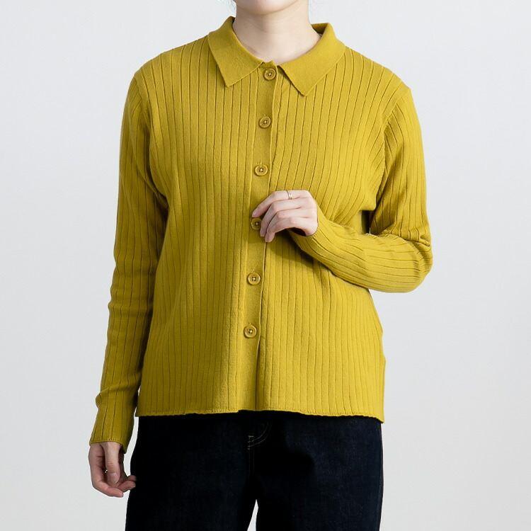 【送料無料/再入荷】衿付きリブニットカーディガン 4色 M-L 洗える 長袖 レディース アウター トップス カーディガン リブ ニット 衿付き 羽織り 前ボタン |  | 12