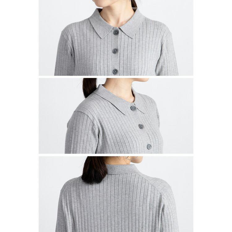 【送料無料/再入荷】衿付きリブニットカーディガン 4色 M-L 洗える 長袖 レディース アウター トップス カーディガン リブ ニット 衿付き 羽織り 前ボタン |  | 16