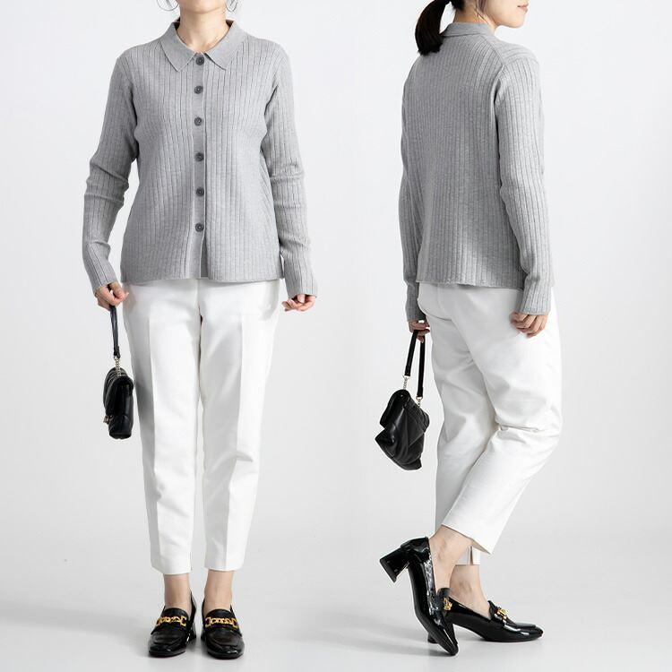 【送料無料/再入荷】衿付きリブニットカーディガン 4色 M-L 洗える 長袖 レディース アウター トップス カーディガン リブ ニット 衿付き 羽織り 前ボタン |  | 09