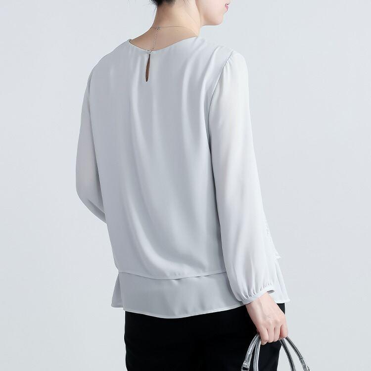 【送料無料/再入荷】 レースブラウス 3色 M-LL 長袖 洗える スカラップ刺繍 レディース トップス ブラウス フォーマル 冠婚葬祭 オフィス オケージョン デート |  | 12