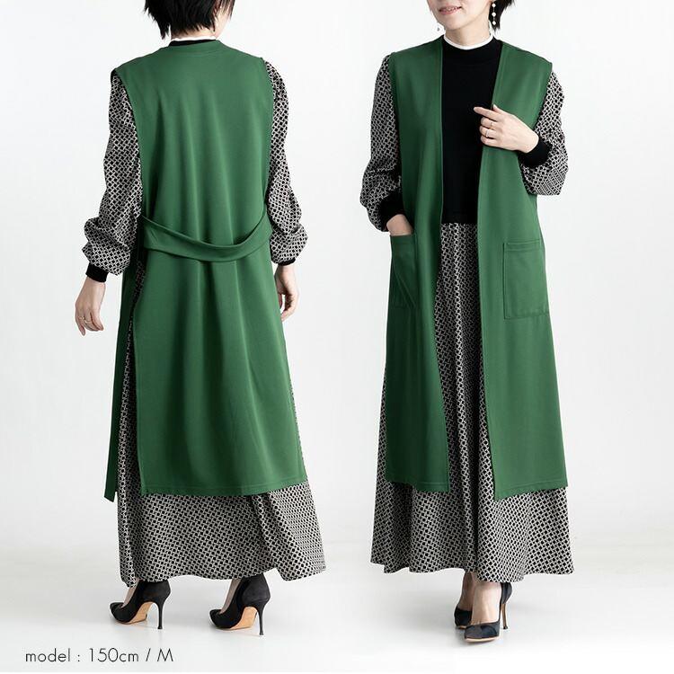 【送料無料】 サイドスリットロングジレ 4色 M L 洗える ノースリーブ レディース カットソー ベスト ロング丈 ストレッチ シワになりにくい 羽織 柔らか 上品 |  | 12