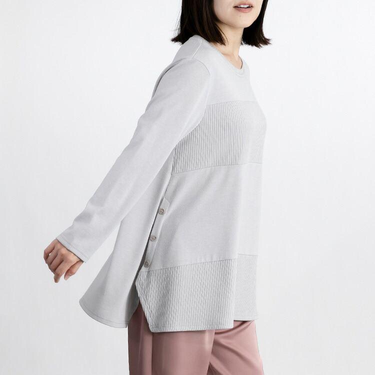 【送料無料】 デザインヘム使いチュニック 6色 M L 洗える レディース トップス カットソー クルーネック 長袖 プルオーバー 伸縮性 体型隠し お尻隠し |  | 06