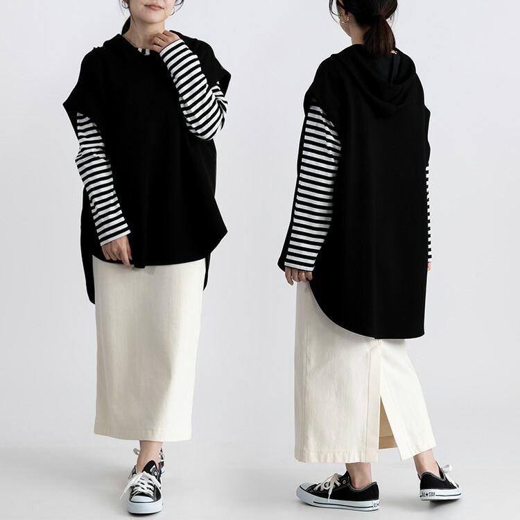 【送料無料】無地×ボーダーレイヤード2点セット 2色 M L 洗える レディース トップス アンサンブル プルオーバー ベスト |  | 10