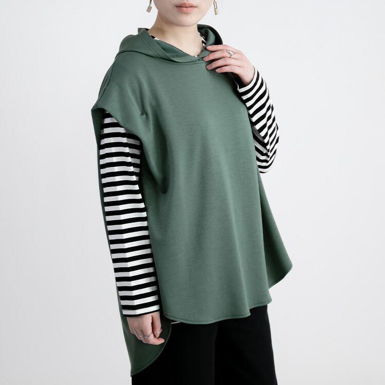 【送料無料】 無地×ボーダーレイヤードセット M L 洗濯機 レディース トップス アンサンブル 重ね着 コーデいらず 体型隠し 1419 |  | 05