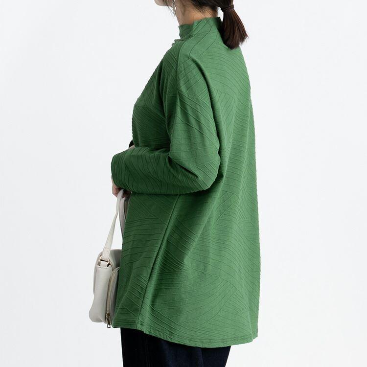 【送料無料】ボートネックジャガードチュニック 洗える 長袖 Aライン レディース トップス カットソー チュニック ジャガード 大人 キレイめ 綿 春秋冬 |  | 10