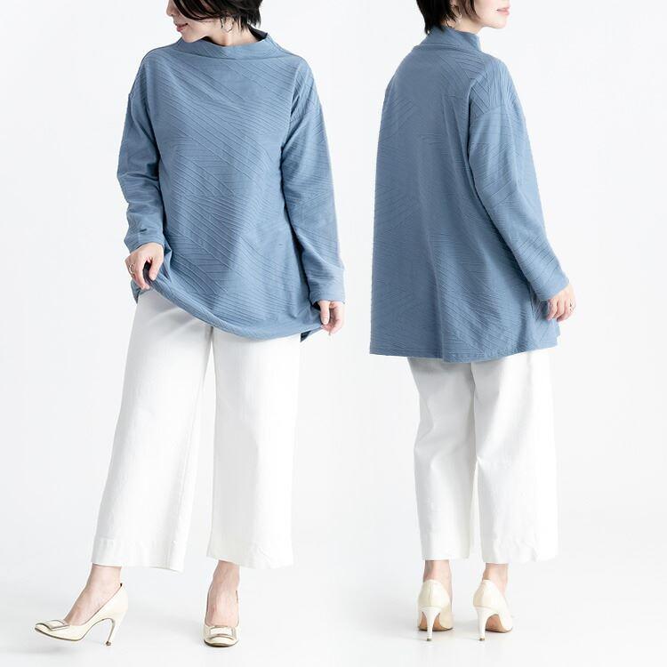 【送料無料】ボートネックジャガードチュニック 洗える 長袖 Aライン レディース トップス カットソー チュニック ジャガード 大人 キレイめ 綿 春秋冬 |  | 12