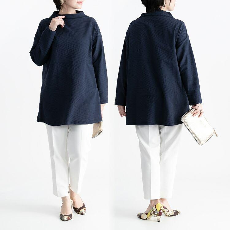 【送料無料】ボートネックジャガードチュニック 洗える 長袖 Aライン レディース トップス カットソー チュニック ジャガード 大人 キレイめ 綿 春秋冬 |  | 14