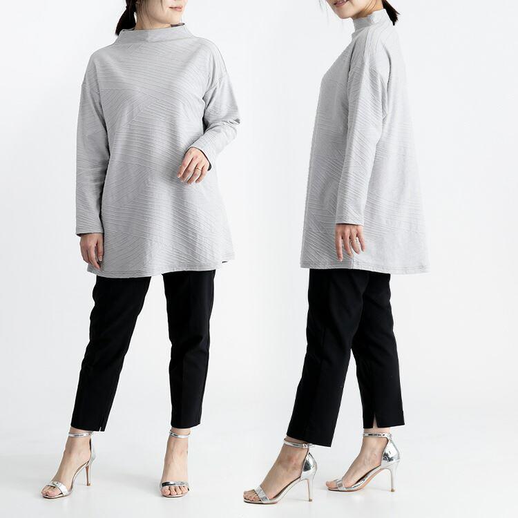 【送料無料】ボートネックジャガードチュニック 洗える 長袖 Aライン レディース トップス カットソー チュニック ジャガード 大人 キレイめ 綿 春秋冬 |  | 04