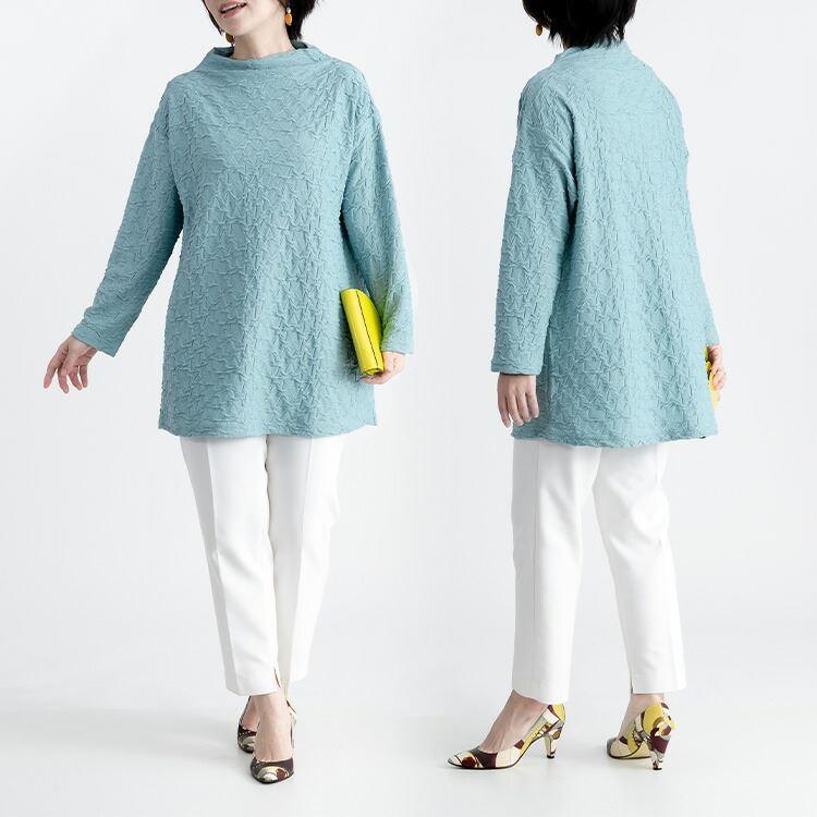 【送料無料】 ふくれジャガードチュニック 洗える レディース トップス カットソー Aライン 変わり織り ストレッチ 大人 上品 キレイ 春秋冬 |  | 11