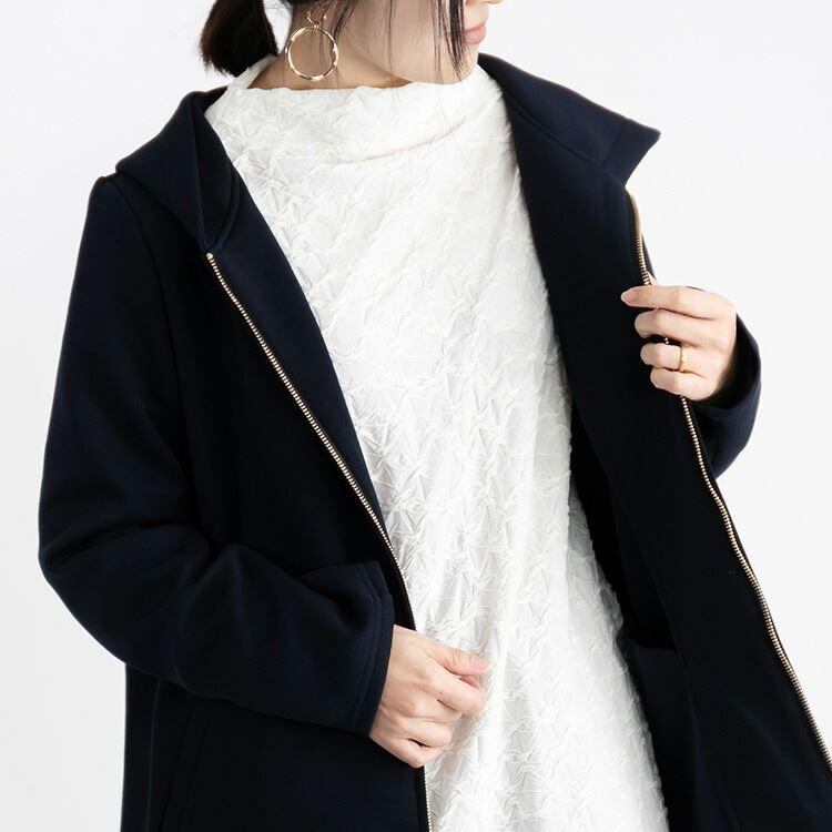 【送料無料】 ふくれジャガードチュニック 洗える レディース トップス カットソー Aライン 変わり織り ストレッチ 大人 上品 キレイ 春秋冬 |  | 05