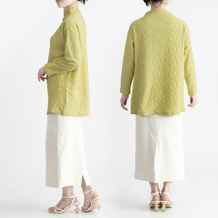 【送料無料】 ふくれジャガードチュニック 洗える レディース トップス カットソー Aライン 変わり織り ストレッチ 大人 上品 キレイ 春秋冬 |  | 07