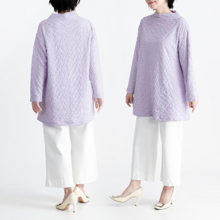 【送料無料】 ふくれジャガードチュニック 洗える レディース トップス カットソー Aライン 変わり織り ストレッチ 大人 上品 キレイ 春秋冬 |  | 09