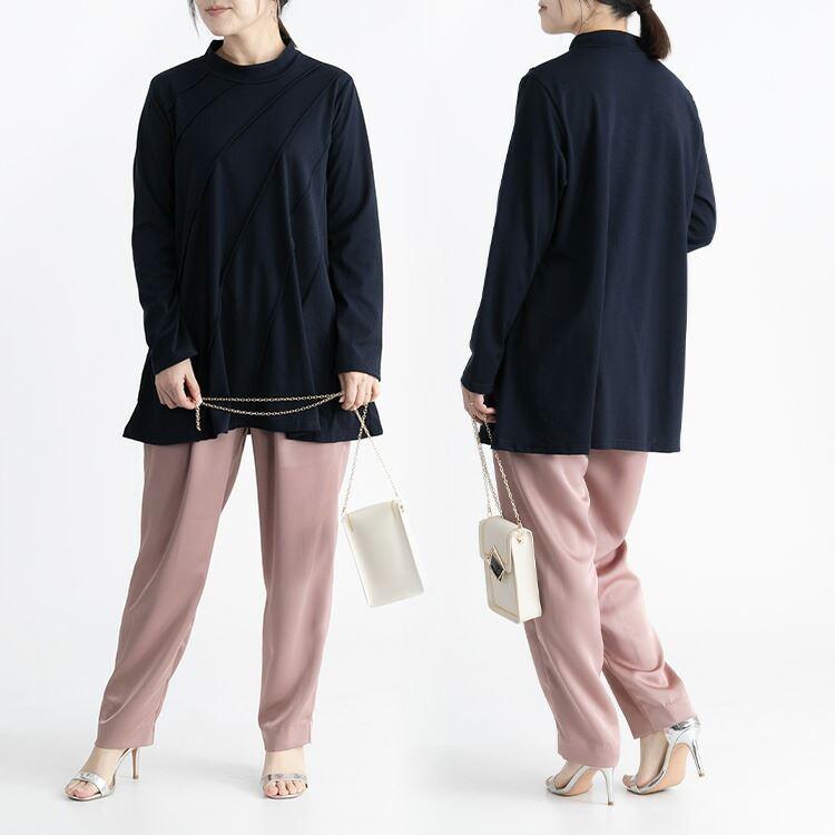 【送料無料】 斜めピンタック入りチュニック 洗える 長袖 Aライン レディース トップス カットソー チュニック 大人 キレイめ 伸縮性 2519 |  | 12