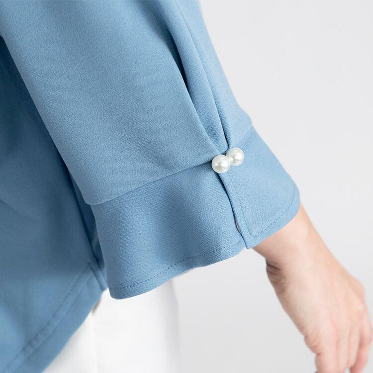 【送料無料】 パール付きチュニック 洗える ぽわん袖 七分袖 レディース トップス カットソー プルオーバー チュニック 体型隠し 大人 きれいめ 1619 |  | 10