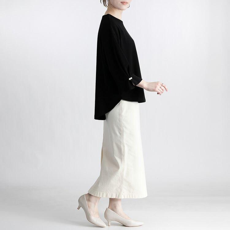 【送料無料】 パール付きチュニック 洗える ぽわん袖 七分袖 レディース トップス カットソー プルオーバー チュニック 体型隠し 大人 きれいめ 1619 |  | 12