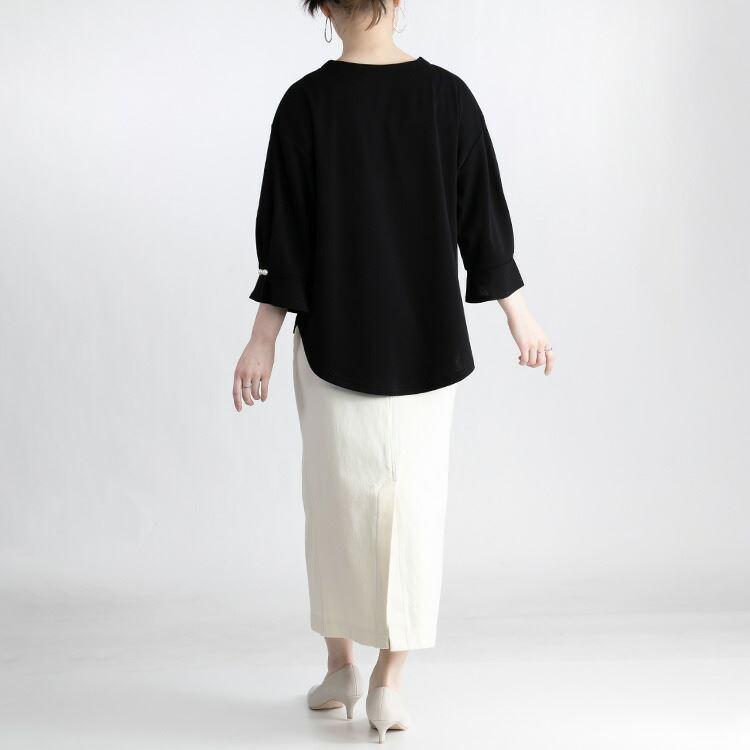 【送料無料】 パール付きチュニック 洗える ぽわん袖 七分袖 レディース トップス カットソー プルオーバー チュニック 体型隠し 大人 きれいめ 1619 |  | 13