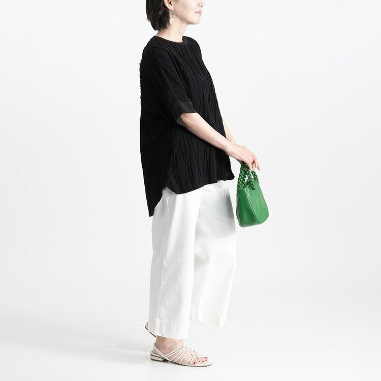 【送料無料】 波柄ジャガードチュニック 洗える 五分袖 レディース トップス チュニック ゆったり ラウンドスリット 大人 上品 8229 |  | 12