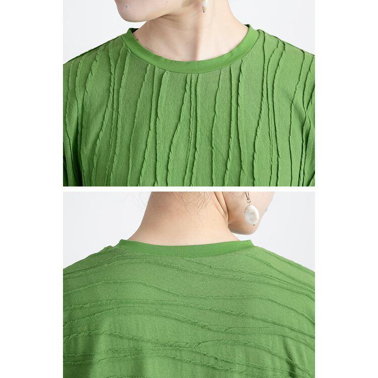 【送料無料】 波柄ジャガードチュニック 洗える 五分袖 レディース トップス チュニック ゆったり ラウンドスリット 大人 上品 8229 |  | 14