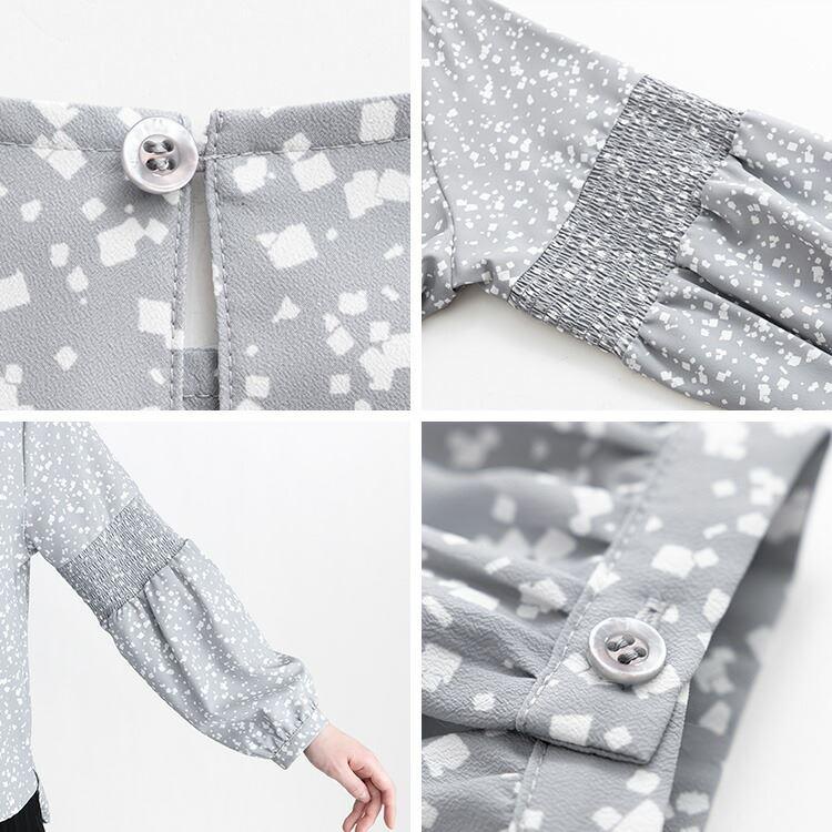 【送料無料】シャーリングブラウス 洗える 長袖 レディース トップス ブラウス チュニック 柄 ラウンドネック 上品 キレイめ 総柄 3589 |  | 13