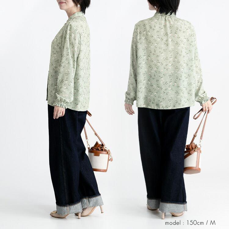 【送料無料】 小花柄プリントブラウス 洗える 長袖 レディース トップス ブラウス プリント 花柄 大人 とろみ ゆったり 上品 キレイめ 8789 |  | 09