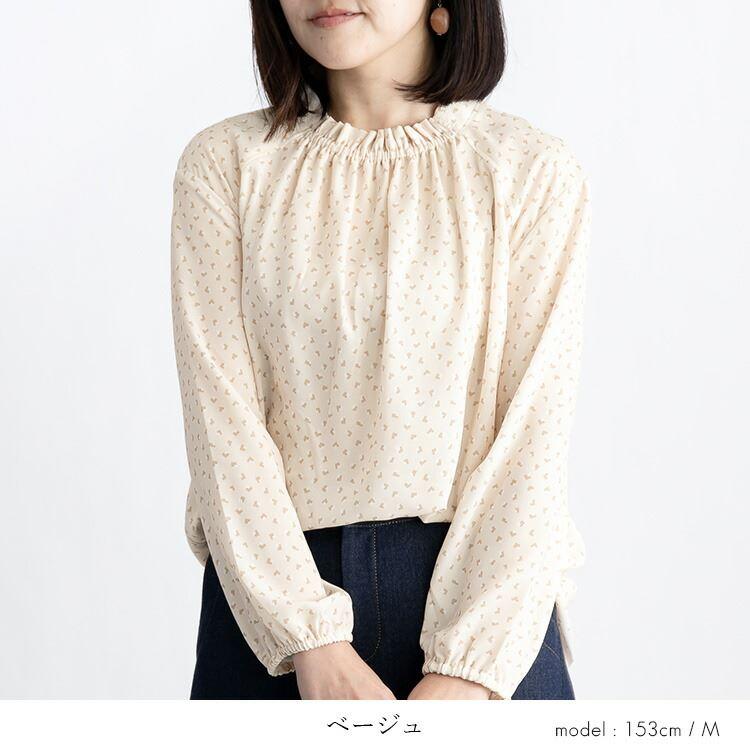 【送料無料】 ギャザー衿ブラウス M L 洗える 長袖 レディース トップス ブラウス プリント 幾何柄 大人 とろみ きちんと感 きれいめ |  | 07