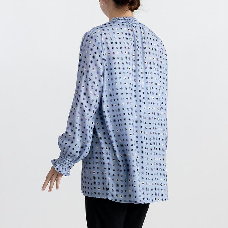 【送料無料】 カラフルドット柄シャーリングブラウス 3色 M L 洗える 防シワ 長袖 レディース トップス ブラウス チュニック シャーリング 水玉柄 春秋冬 |  | 10