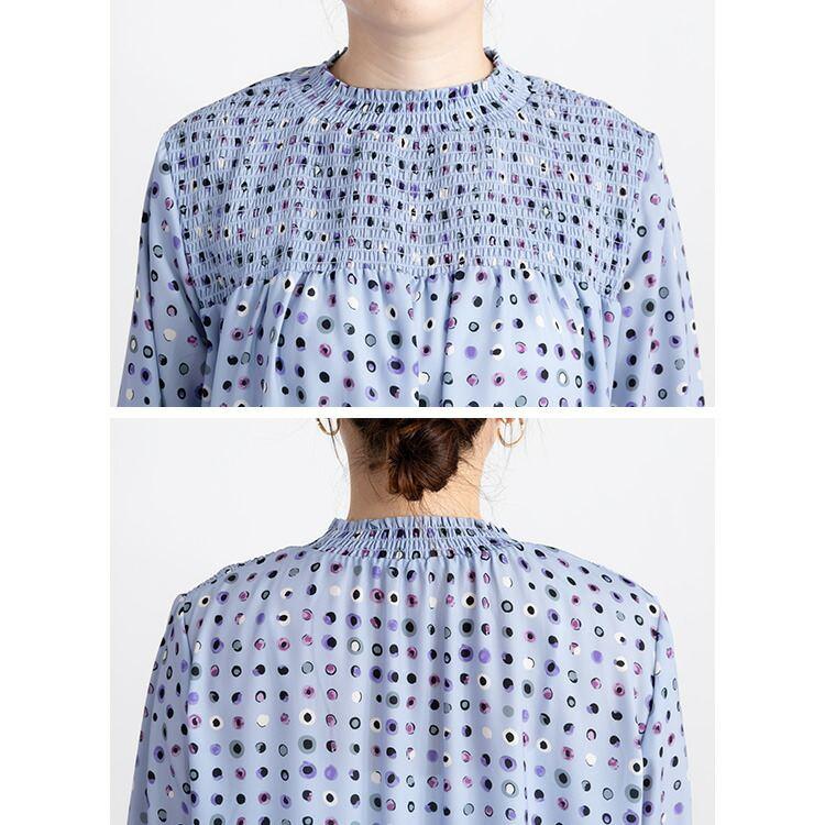 【送料無料】 カラフルドット柄シャーリングブラウス 3色 M L 洗える 防シワ 長袖 レディース トップス ブラウス チュニック シャーリング 水玉柄 春秋冬 |  | 14