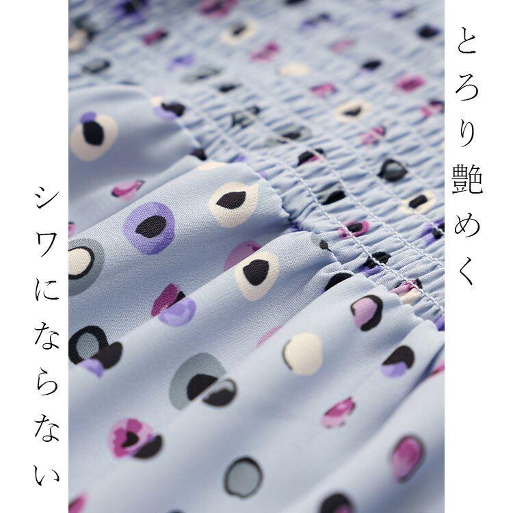 【送料無料】 カラフルドット柄シャーリングブラウス 3色 M L 洗える 防シワ 長袖 レディース トップス ブラウス チュニック シャーリング 水玉柄 春秋冬 |  | 03