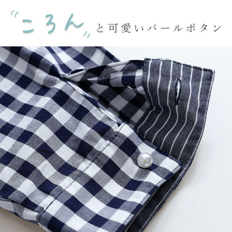 【送料無料】 先染めチェック×ストライプブラウス 2色 M-LL 洗える 長袖 レディース トップス ブラウス シャツ スタンドカラー ミドル丈 チェック 春夏秋 |  | 05