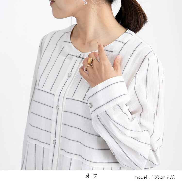 【送料無料/再入荷】 ストライプブラウス 2色 M L 長袖 レディース トップス ブラウス ロング ストライプ 綿 体型カバー 春夏秋 4420 |  | 07