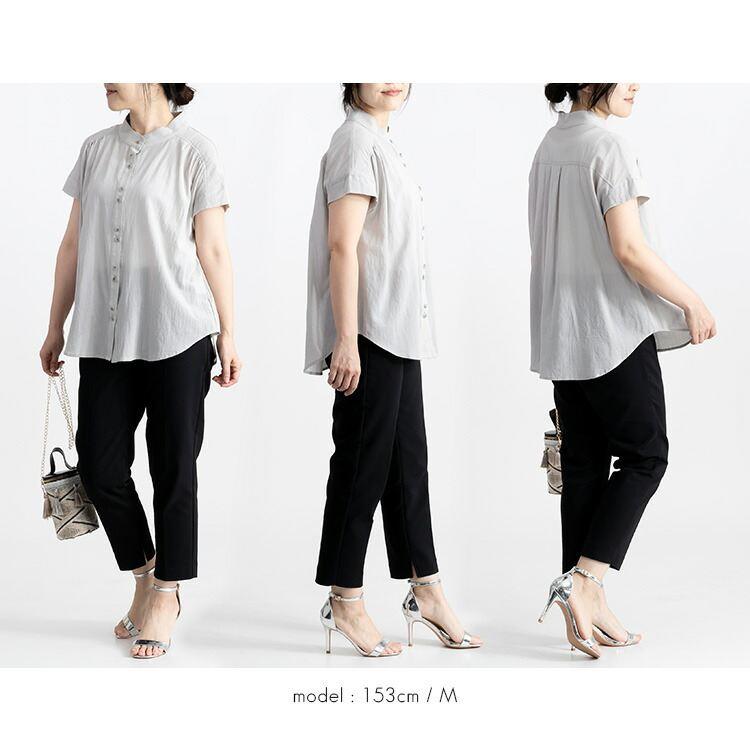 【大幅値下】 綿強撚ブラウス M L 洗える 半袖 綿100％ レディース トップス ブラウス チュニック 大人 きれいめ 上品 キレカジ コットン 無地 1820 |  | 08