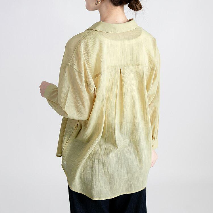 【送料無料/再入荷】 綿100％楊柳ブラウス 6色 M-LL 洗える 長袖 楊柳 レディース トップス ブラウス シャツ ゆったり 透け感 軽量 |  | 10