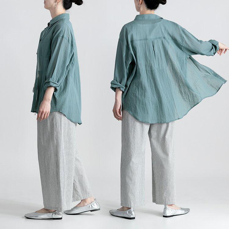 【送料無料/再入荷】 綿100％楊柳ブラウス 6色 M-LL 洗える 長袖 楊柳 レディース トップス ブラウス シャツ ゆったり 透け感 軽量 |  | 12