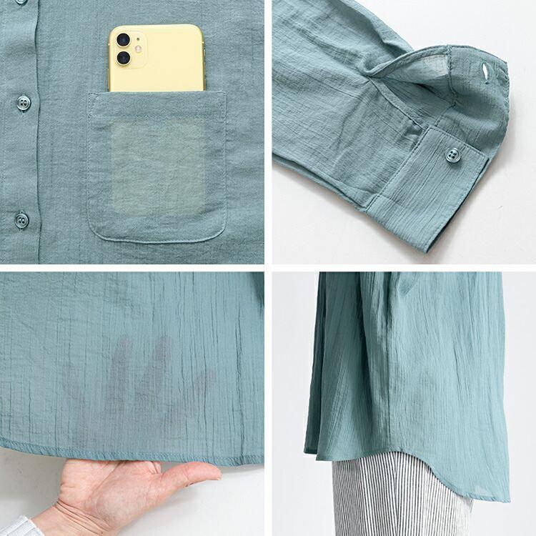 【送料無料/再入荷】 綿100％楊柳ブラウス 6色 M-LL 洗える 長袖 楊柳 レディース トップス ブラウス シャツ ゆったり 透け感 軽量 |  | 16