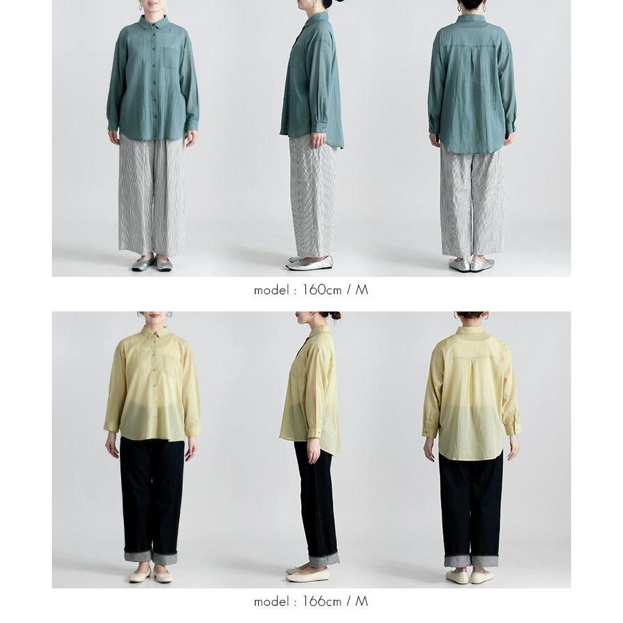 【送料無料/再入荷】 綿100％楊柳ブラウス 6色 M-LL 洗える 長袖 楊柳 レディース トップス ブラウス シャツ ゆったり 透け感 軽量 |  | 17